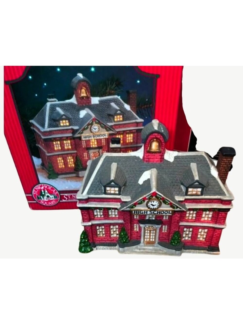 St. Nicholas Square Village "High School" Lighted Christmas Decor w Box